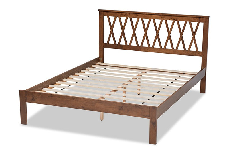 Malene Walnut Wood Platform Bed (Full) iHome Studio