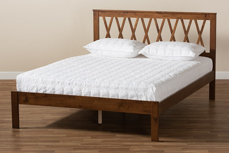 Malene Walnut Wood Platform Bed (Full) iHome Studio