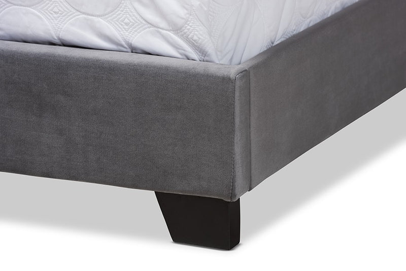 Samantha Grey Velvet Fabric Upholstered Button Tufted Bed (Full) iHome Studio