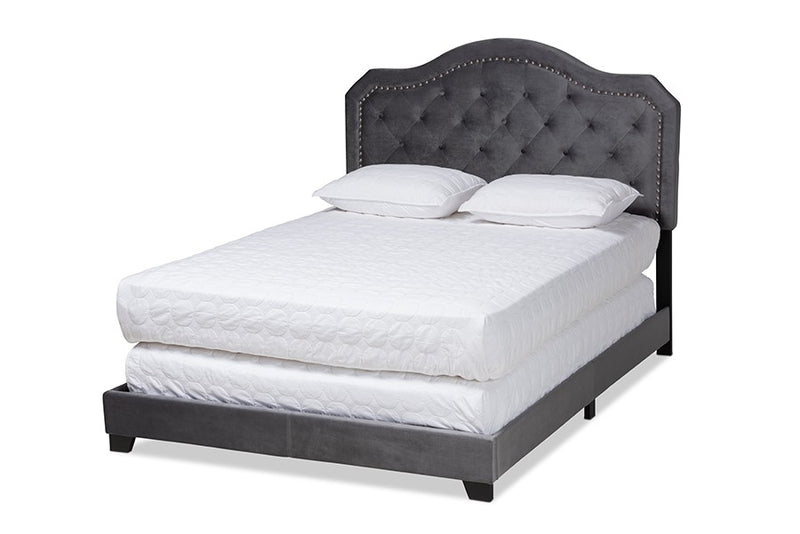 Samantha Grey Velvet Fabric Upholstered Button Tufted Bed (King) iHome Studio