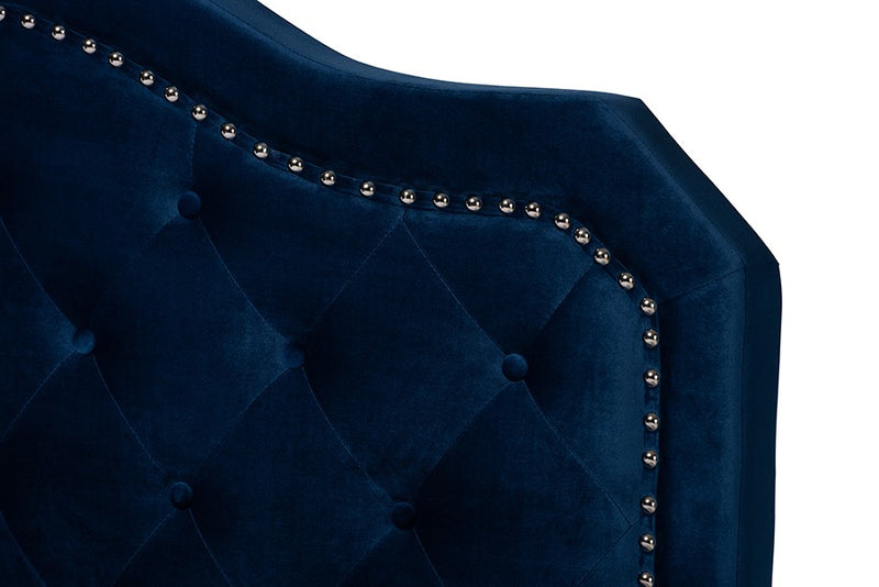 Samantha Navy Blue Velvet Fabric Upholstered Button Tufted Bed (Full) iHome Studio