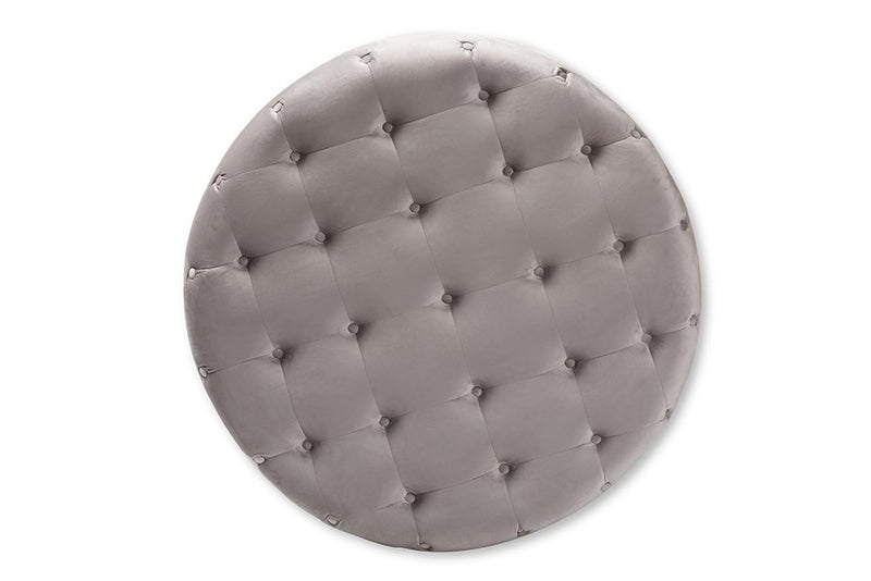 Isaac Transitional Grey Velvet Fabric Upholstered Button Tufted Cocktail Ottoman iHome Studio