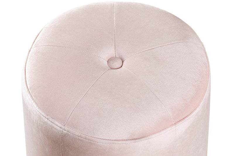 Elijah Pink Velvet Fabric Upholstered Gold-Finished Ottoman iHome Studio