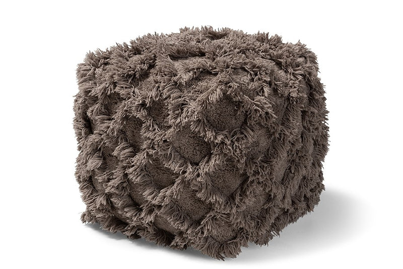 Daniel Moroccan Inspired Taupe Handwoven Cotton Fringe Pouf Ottoman iHome Studio