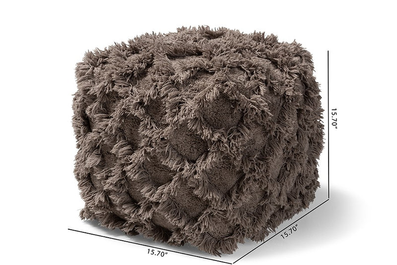 Daniel Moroccan Inspired Taupe Handwoven Cotton Fringe Pouf Ottoman iHome Studio