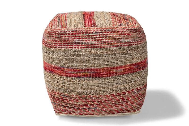 Dylan Moroccan Inspired Multicolored Handwoven Hemp Pouf Ottoman iHome Studio