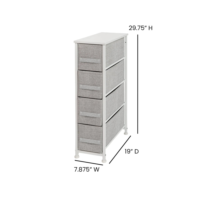 4 Drawer Slim Storage Tower w/Dark Grey Easy Pull Fabric Drawers iHome Studio