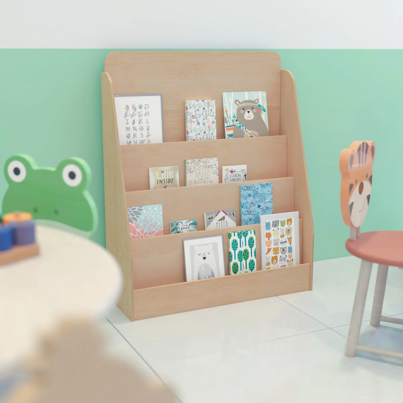 4 Shelf Single-Sided Kids Natural Wooden Book & Magazine Display Stand iHome Studio