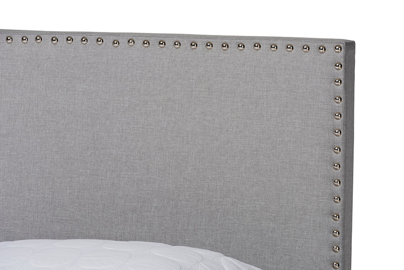 Tristan Gray Linen Fabric Panel Bed with Nailhead Trim (King) iHome Studio