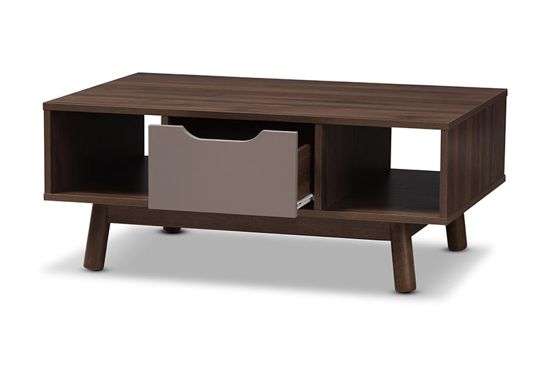 Ashton Walnut Brown and Grey Two-Tone Wood Coffee Table iHome Studio