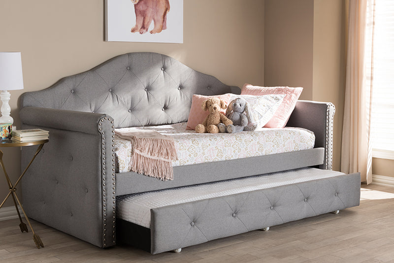 Bristol Gray Fabric Upholstered Daybed w/Trundle iHome Studio