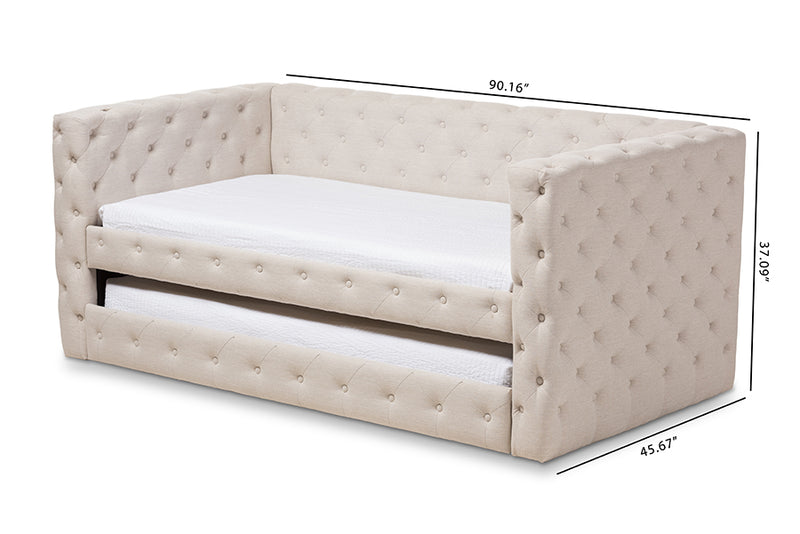 Raven Classic And Contemporary Light Beige Fabric Upholstered Daybed w/Trundle iHome Studio