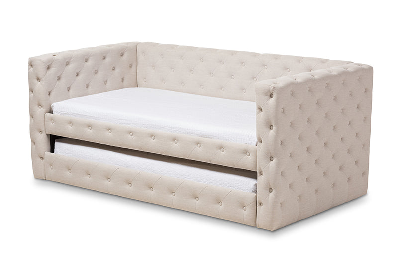 Raven Classic And Contemporary Light Beige Fabric Upholstered Daybed w/Trundle iHome Studio