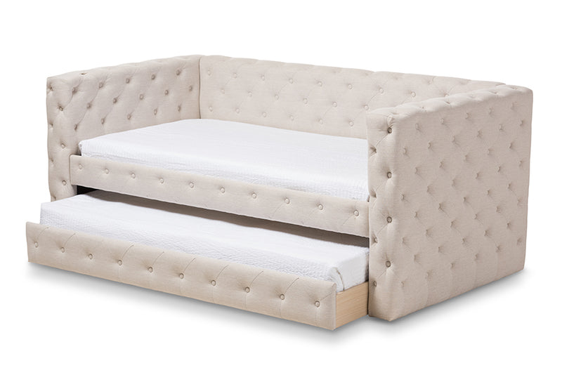 Raven Classic And Contemporary Light Beige Fabric Upholstered Daybed w/Trundle iHome Studio