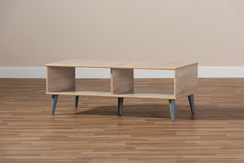Genevieve Oak and Light Grey Wood Coffee Table iHome Studio