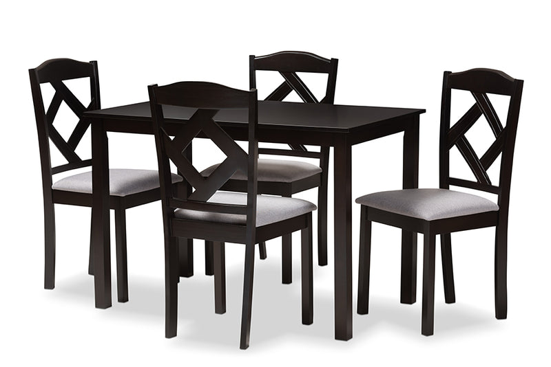 Helena Espresso Brown Finished/Grey Fabric Upholstered 5pcs Dining Set iHome Studio