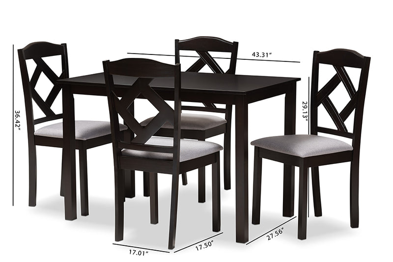 Helena Espresso Brown Finished/Grey Fabric Upholstered 5pcs Dining Set iHome Studio