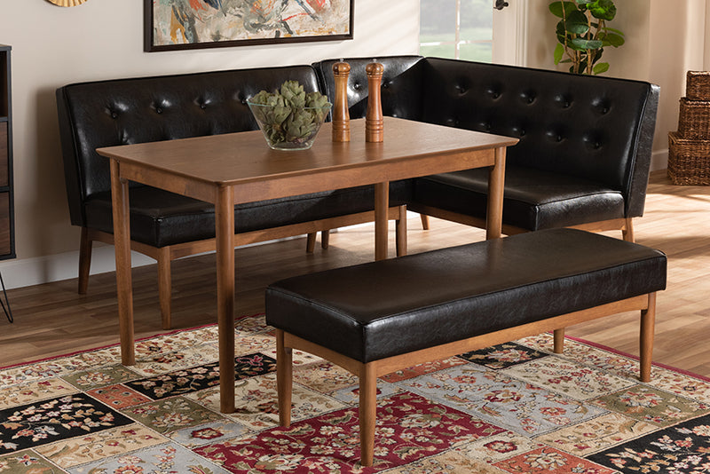 Auburn Dark Brown Faux Leather Upholstered 4pcs Wood Dining Nook Set iHome Studio