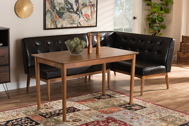 Auburn Dark Brown Faux Leather Upholstered 3pcs Wood Dining Nook Set iHome Studio