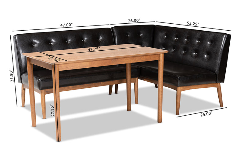 Auburn Dark Brown Faux Leather Upholstered 3pcs Wood Dining Nook Set iHome Studio