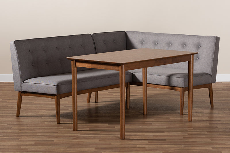 Auburn Gray Fabric Upholstered 3pcs Wood Dining Nook Set iHome Studio
