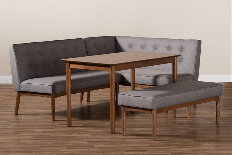 Auburn Gray Fabric Upholstered 4pcs Wood Dining Nook Set iHome Studio