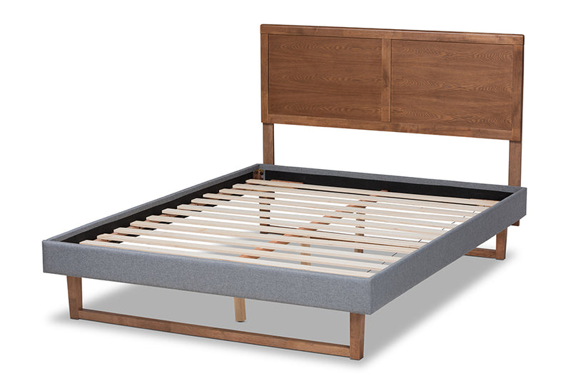 Colette Dark Gray Fabric and Ash Walnut Brown Finished Wood Platform Bed (King) iHome Studio