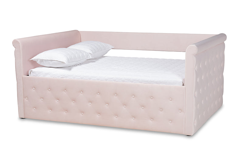 Carolina Light Pink Velvet Fabric Upholstered Queen Size Daybed iHome Studio