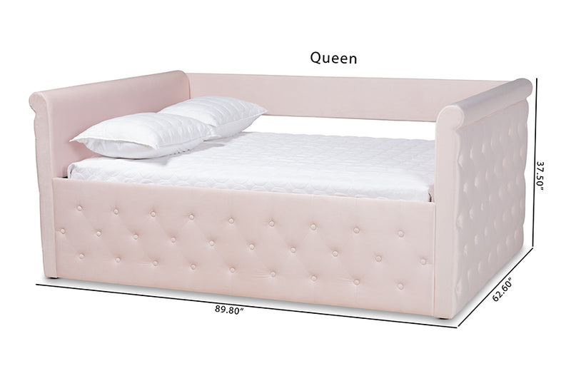 Carolina Light Pink Velvet Fabric Upholstered Queen Size Daybed iHome Studio