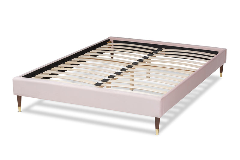 Alyssa Light Pink Velvet Fabric Wood Platform Bed w/Gold Leg (King) iHome Studio