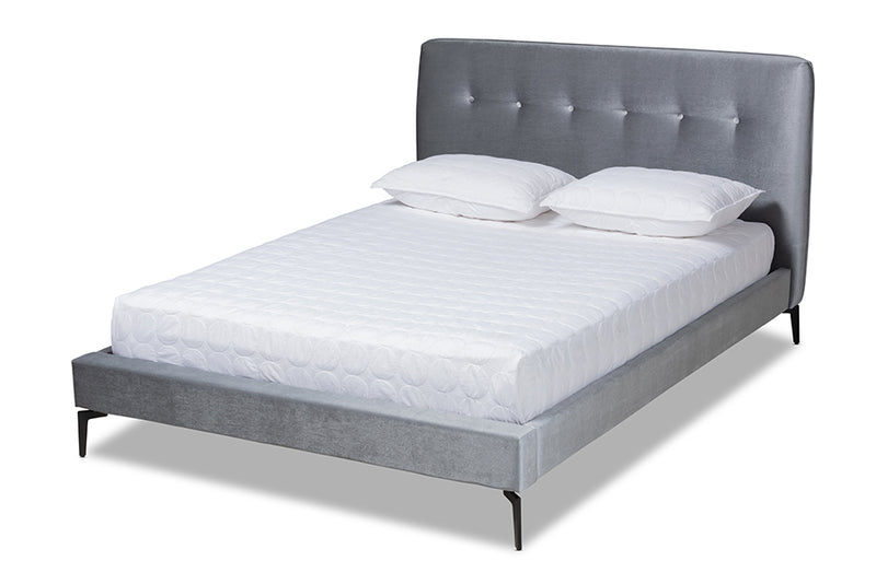 Kennedy Silver Gray Velvet Fabric Upholstered Platform Bed (King) iHome Studio