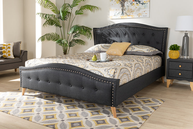 Paisley Charcoal Gray Fabric and Button Tufted Platform Bed (Queen) iHome Studio