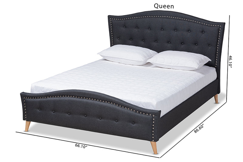 Paisley Charcoal Gray Fabric and Button Tufted Platform Bed (Queen) iHome Studio