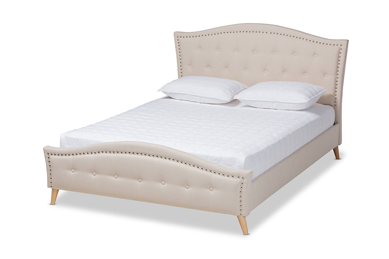 Paisley Beige Fabric Upholstered and Button Tufted Platform Bed (Queen) iHome Studio