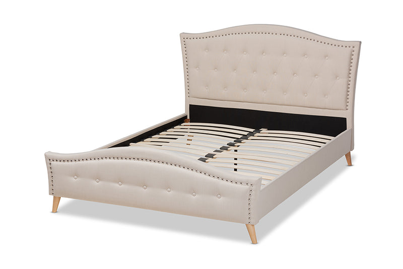 Paisley Beige Fabric Upholstered and Button Tufted Platform Bed (Queen) iHome Studio