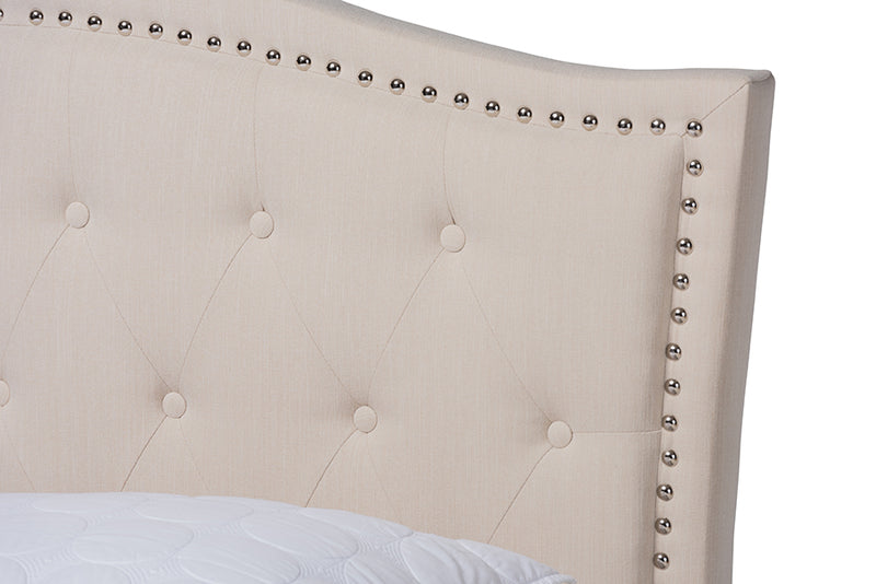 Paisley Beige Fabric Upholstered and Button Tufted Platform Bed (King) iHome Studio