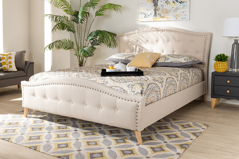 Paisley Beige Fabric Upholstered and Button Tufted Platform Bed (Queen) iHome Studio