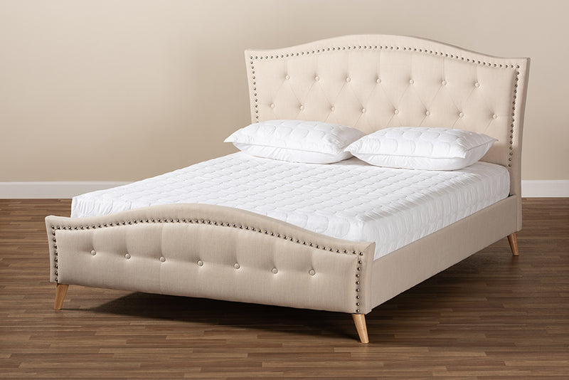 Paisley Beige Fabric Upholstered and Button Tufted Platform Bed (King) iHome Studio