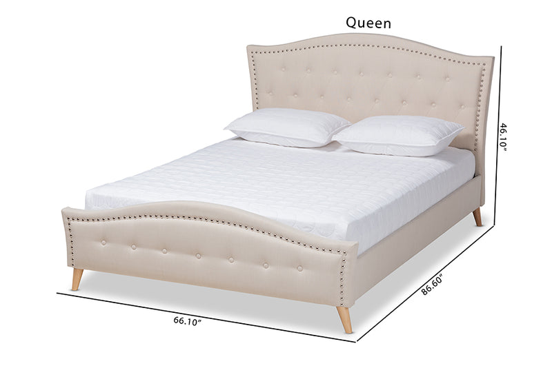 Paisley Beige Fabric Upholstered and Button Tufted Platform Bed (King) iHome Studio