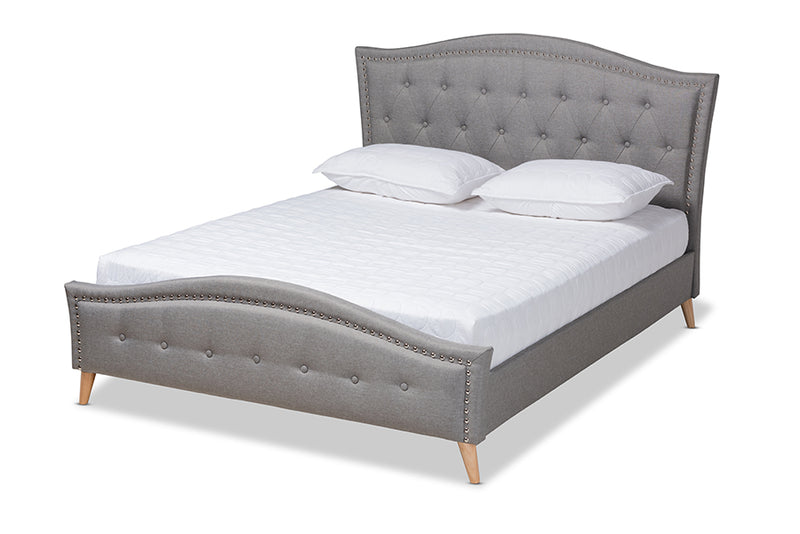 Paisley Gray Fabric Upholstered and Button Tufted Platform Bed (Queen) iHome Studio