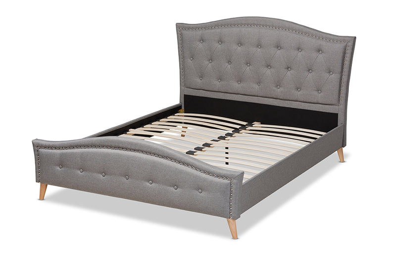 Paisley Gray Fabric Upholstered and Button Tufted Platform Bed (Queen) iHome Studio