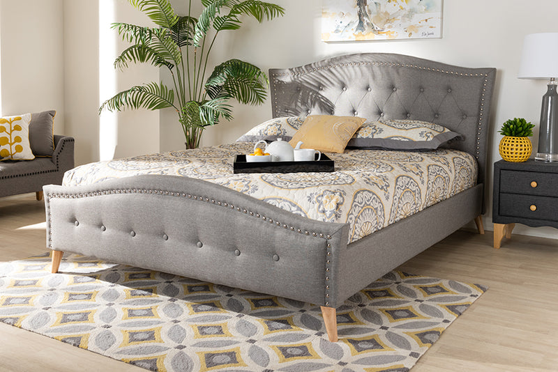 Paisley Gray Fabric Upholstered and Button Tufted Platform Bed (Queen) iHome Studio