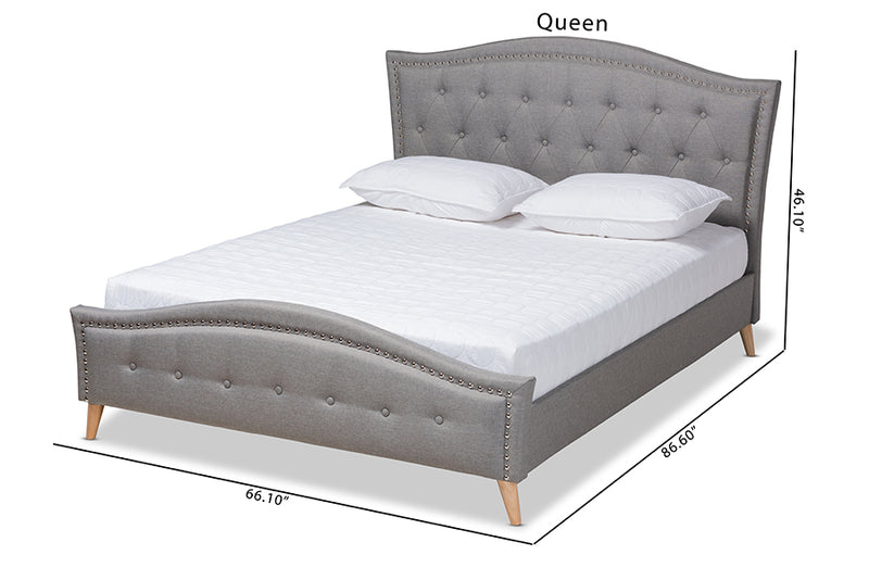 Paisley Gray Fabric Upholstered and Button Tufted Platform Bed (Queen) iHome Studio