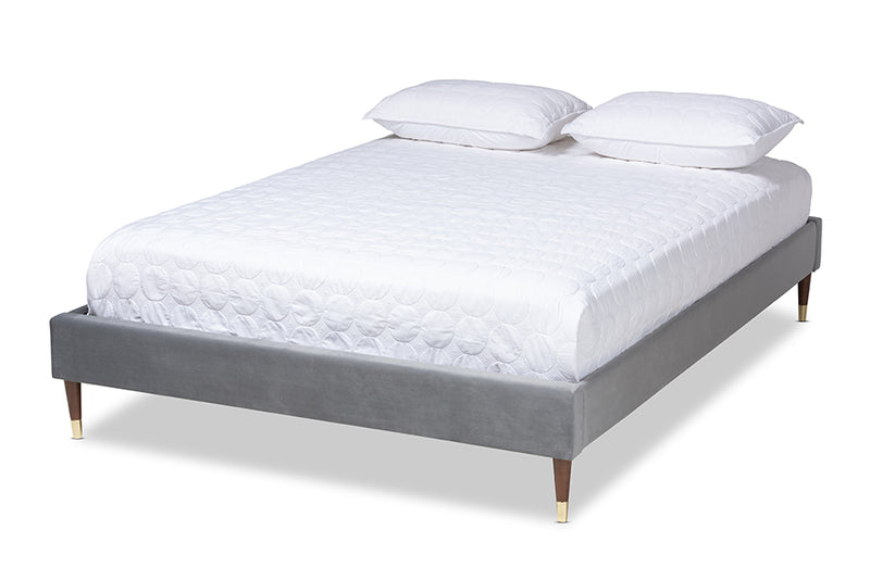 Alyssa Charcoal Velvet Fabric Wood Platform Bed w/Gold Leg (King) iHome Studio