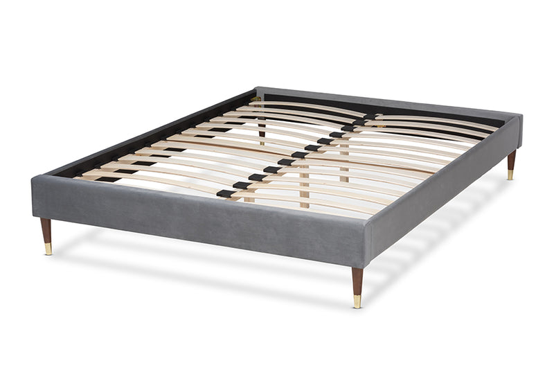 Alyssa Charcoal Velvet Fabric Wood Platform Bed w/Gold Leg (King) iHome Studio