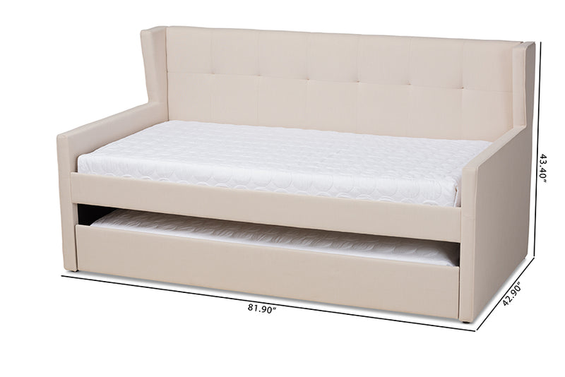 Sylvia Beige Fabric Upholstered Twin Size Daybed w/Trundle iHome Studio