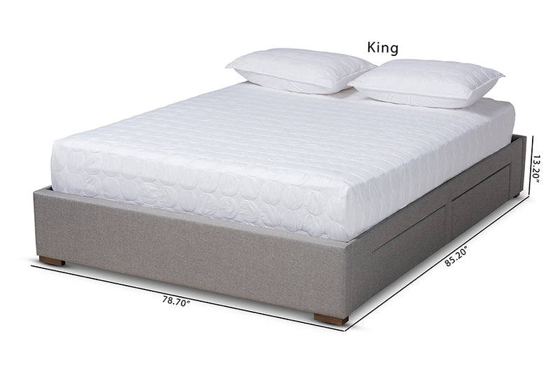 Hailey Light Gray Fabric 4-Drawer Platform Storage Bed (King) iHome Studio