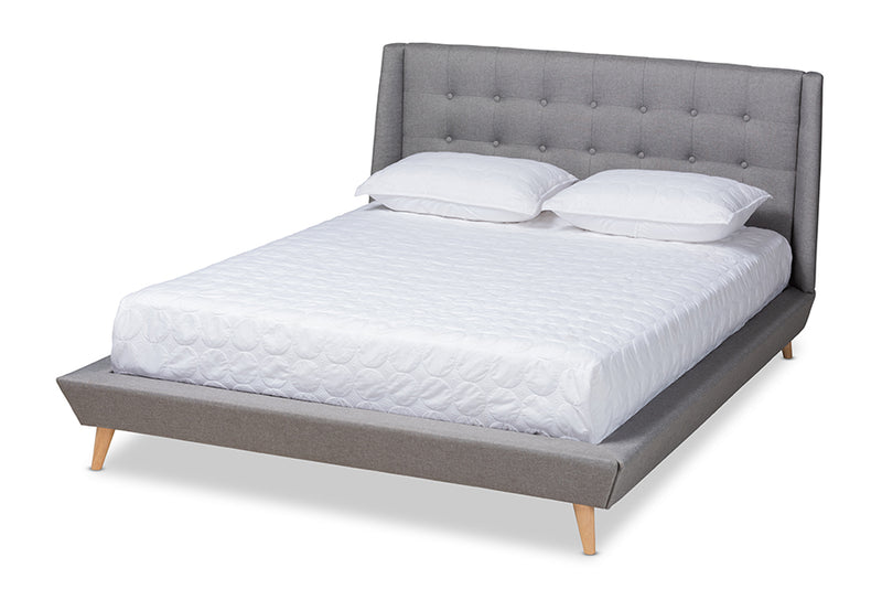 Valentina Gray Fabric Upholstered Wingback Platform Bed (Queen) iHome Studio