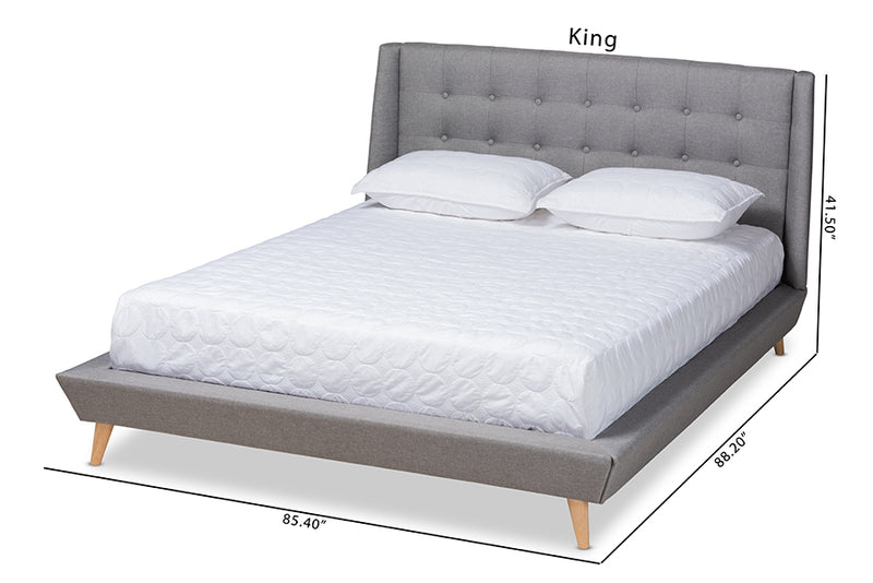 Valentina Gray Fabric Upholstered Wingback Platform Bed (Queen) iHome Studio