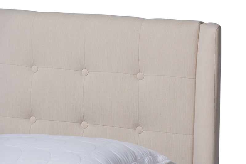 Valentina Beige Fabric Upholstered Wingback Platform Bed (Queen) iHome Studio